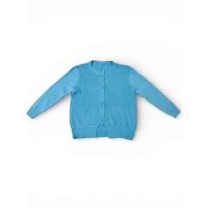 Blue Knit Sweater/Gold Buttons Front Cardigan Womens  Crew Neck-Sz Lg/XL